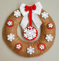 Věnec červený s vločkami