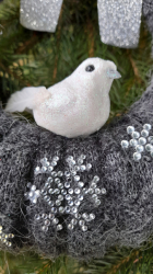 Věnec zimní s vločkami a ptáčkem